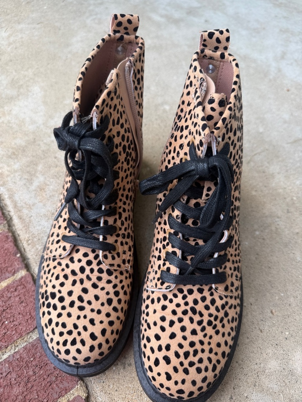 Pierre Dumas Leopard Print Lace-Up Ankle Boots in Tan and Black